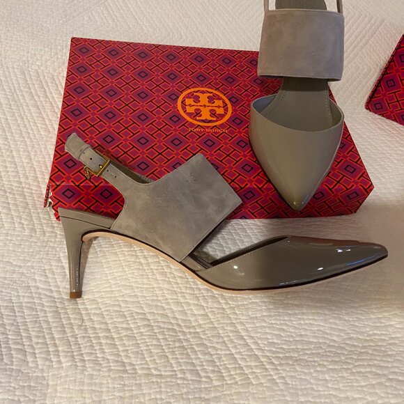 NWT Tory Burch 'Ashton' sling back pumps in Dust Storm   Size 9.5 - Picture 1 of 4